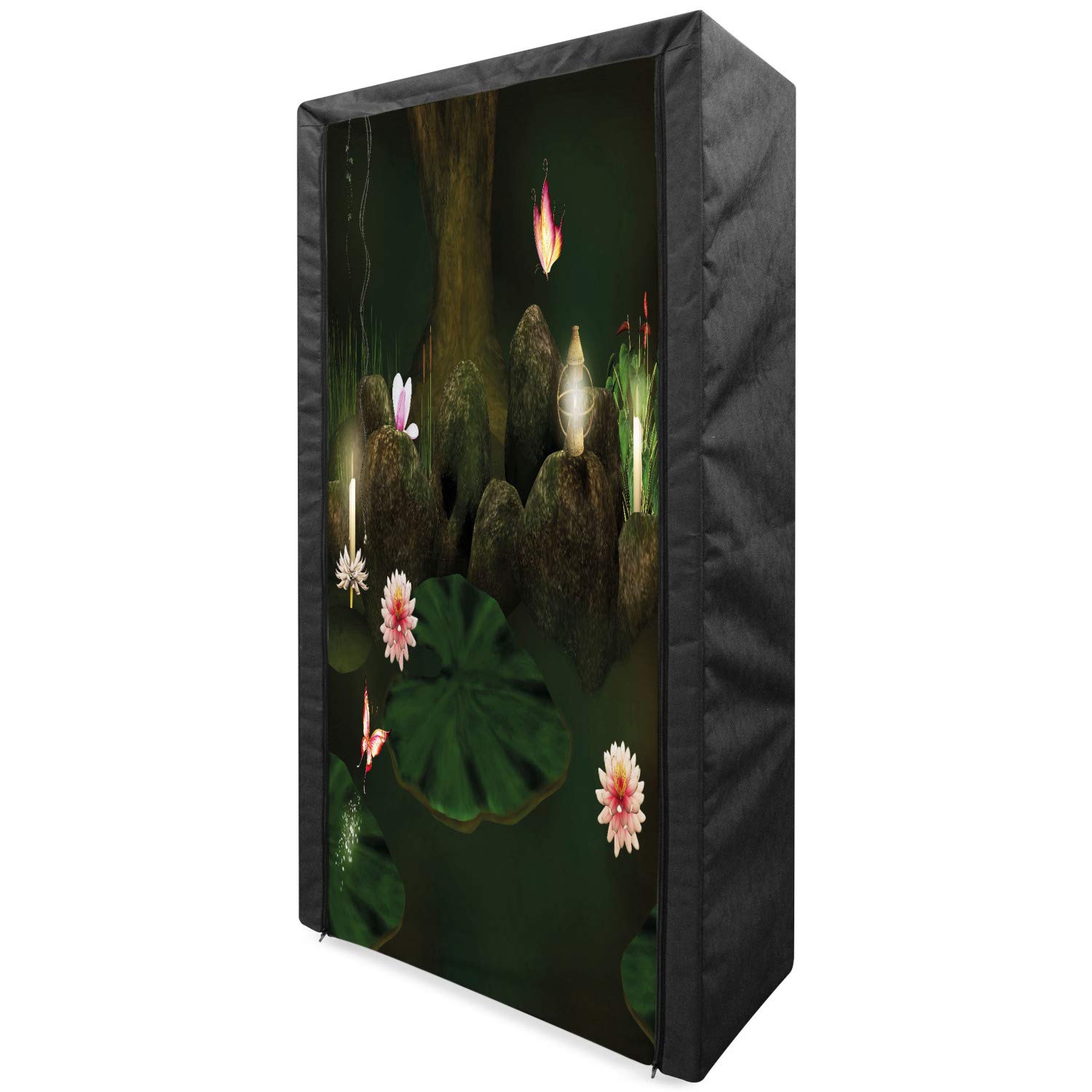Ambesonne Magic Portable Fabric Wardrobe - Mystical Forest Design with Butterflies & Flowers - 33.5