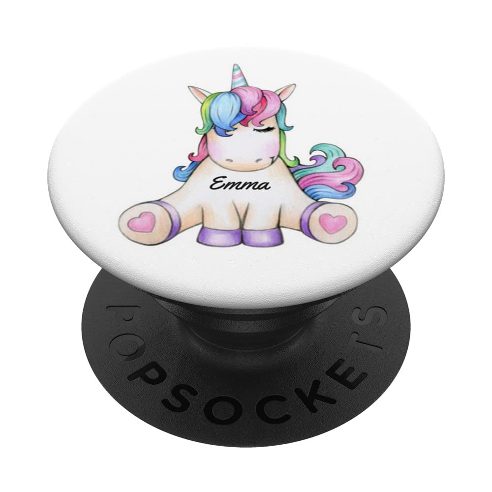 Personalized Name Emma Cute Unicorn PopSockets Phone Grip & Stand - Perfect Gift for Girls, Compatible with iPhone & Android Devices - Great for School, Travel & Everyday Use