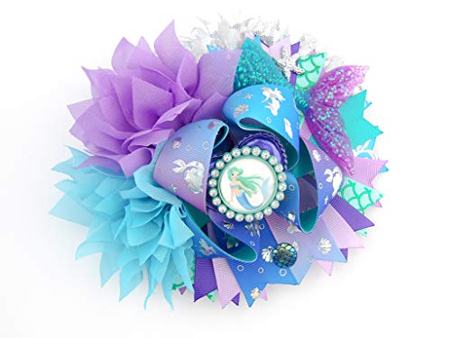 **Elegant Purple Mermaid Hair Bows for Girls - Big Boutique Bows for Parties, Weddings & Special Occasions**