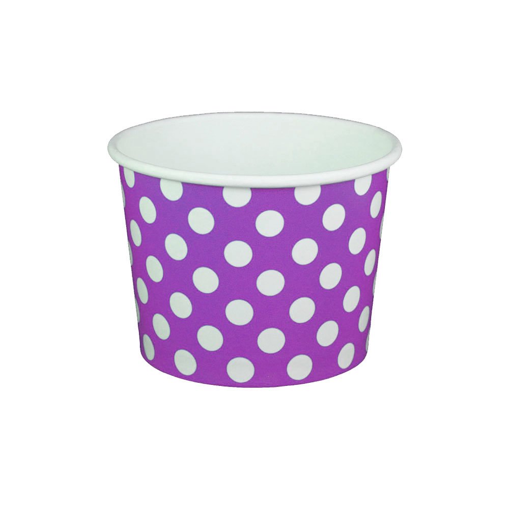 12 oz Disposable Yogurt Paper Cups - 1000 Count Bulk Pack (Polka Dot Purple) - Perfect for Frozen Yogurt, Ice Cream, Desserts & Party Serving