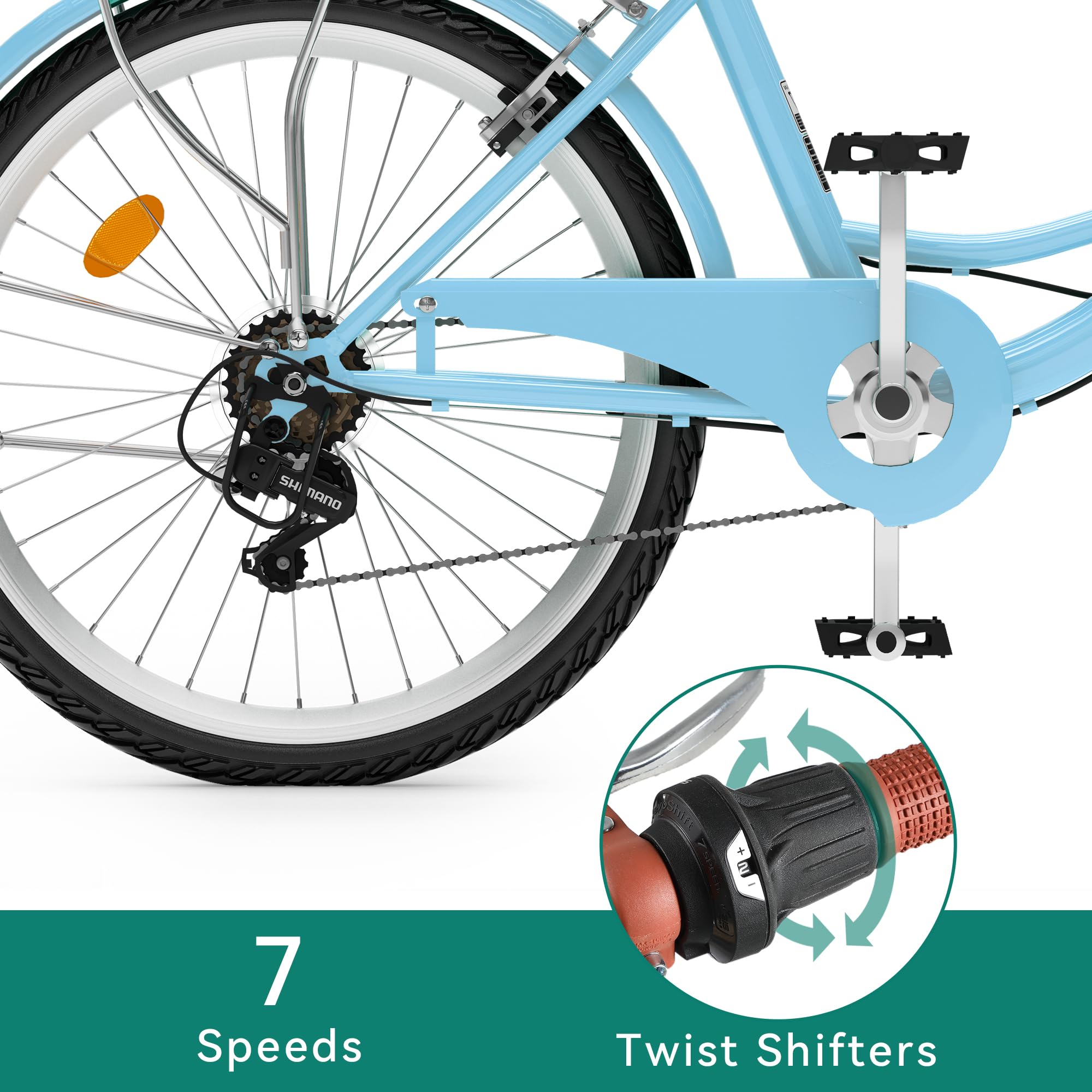 YITAHOME Women's Beach Cruiser Bike - 24 & 26 Inch Commuter Bicycle for Adults with Basket & Adjustable Seat - 1 & 7 Speed Options in Multiple Colors - Perfect for Beach Rides, City Commuting & Leisure Cycling