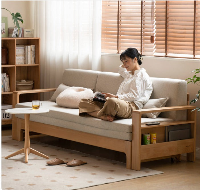 Solid Oak & Beech Wood Sleeper Sofa - Convertible Couch Bed for Living Room, Guest Room & Small Spaces - Durable & Stylish Furniture for Home & Office