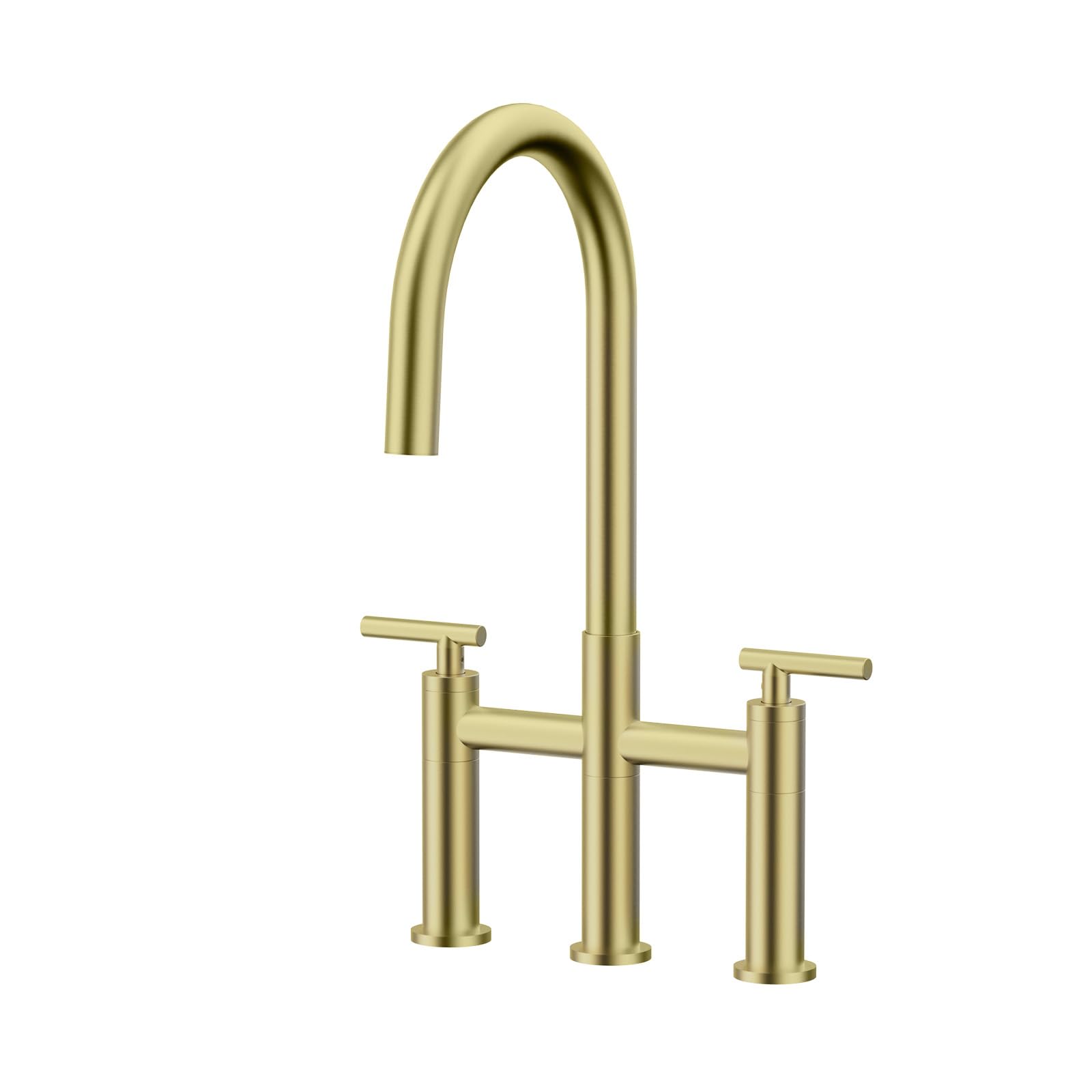 ARRISEA Brushed Gold Bridge Kitchen Faucet - 3 Hole, Pull Down Sprayer for Farmhouse Sinks