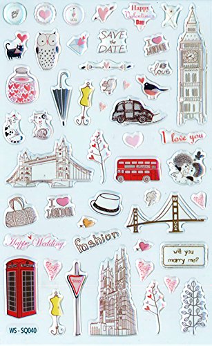 3D Gel Dimensional Stickers - Cute Lovely London Themed Decals for Scrapbooking, Journaling, and DIY Crafts | Perfect for Planners, Cards, and Gift Wrapping