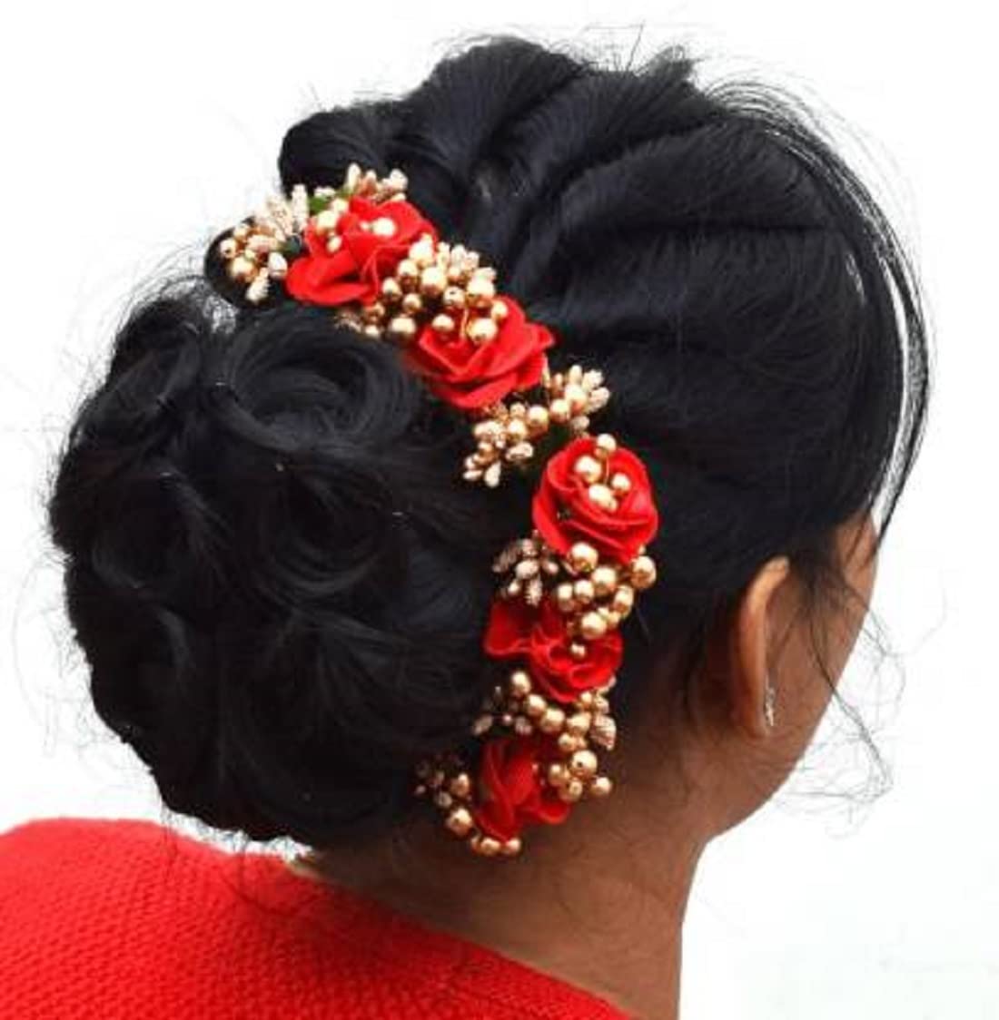 Stylish Red Wedding Flower Hair Gajra - Bridal Hair Accessories for Indian Weddings, Mehendi & Special Occasions