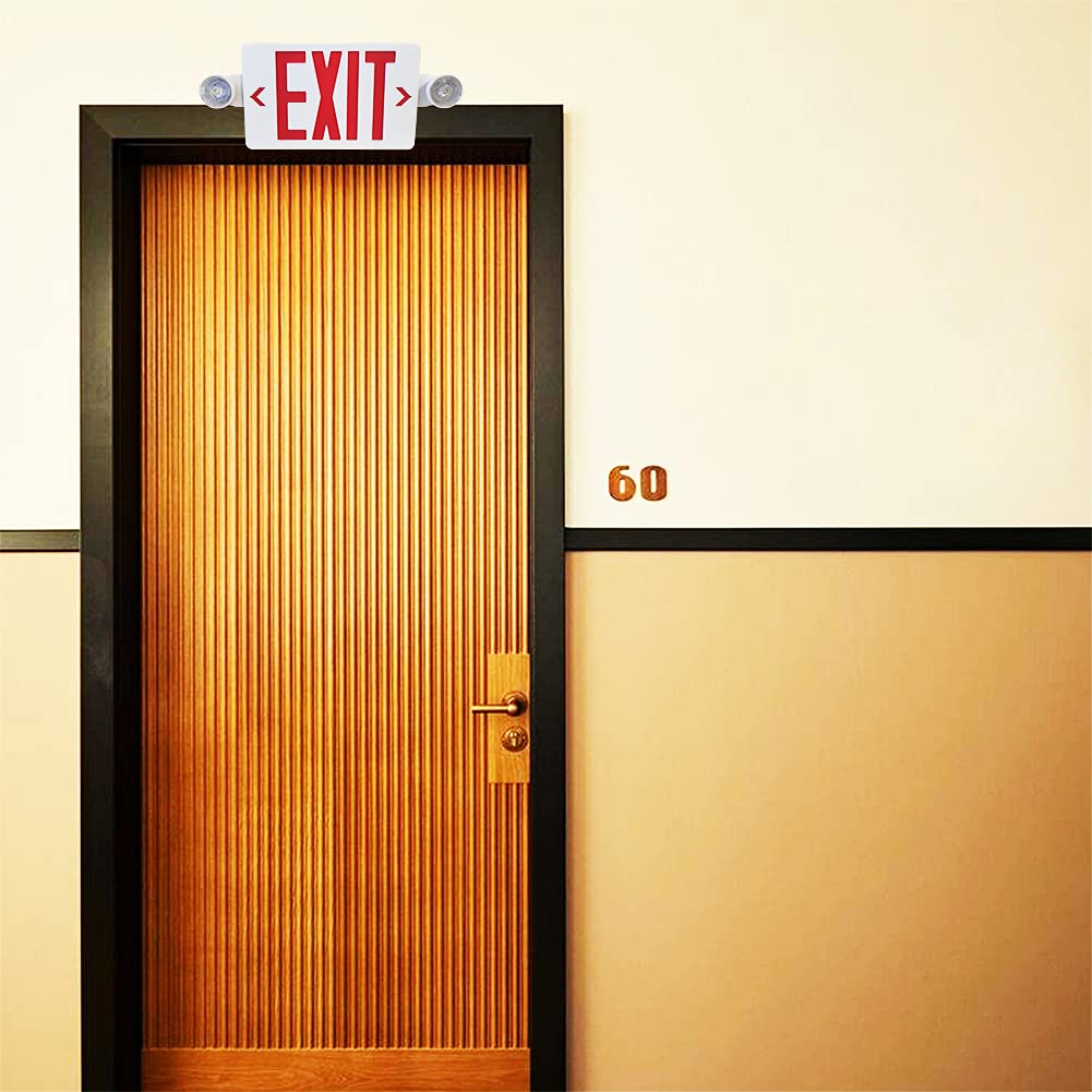 OSTEK Red LED Exit Sign with Emergency Lights - UL-Listed 120-277V Battery Backup, Dual Adjustable LED Heads, ABS Fire-Resistant - Perfect for Commercial Buildings, Warehouses & Emergency Exits