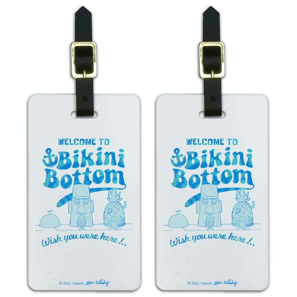 SpongeBob SquarePants Bikini Bottom Luggage Tags - 2 Pack Waterproof Travel ID Cards for Suitcases & Backpacks | Perfect for Airports, Cruise Ships & Family Vacations