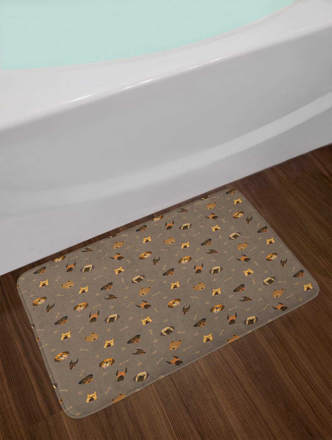 Ambesonne Non-Slip Plush Bath Mat for Dog Lovers - 30.2 x 20 Inch Pet Paw Print & Bone Pattern Bathroom Rug, Soft Decor Mat with Anti-Skid Backing | Perfect for Bathrooms, Laundry Rooms & Pet-Friendly Homes