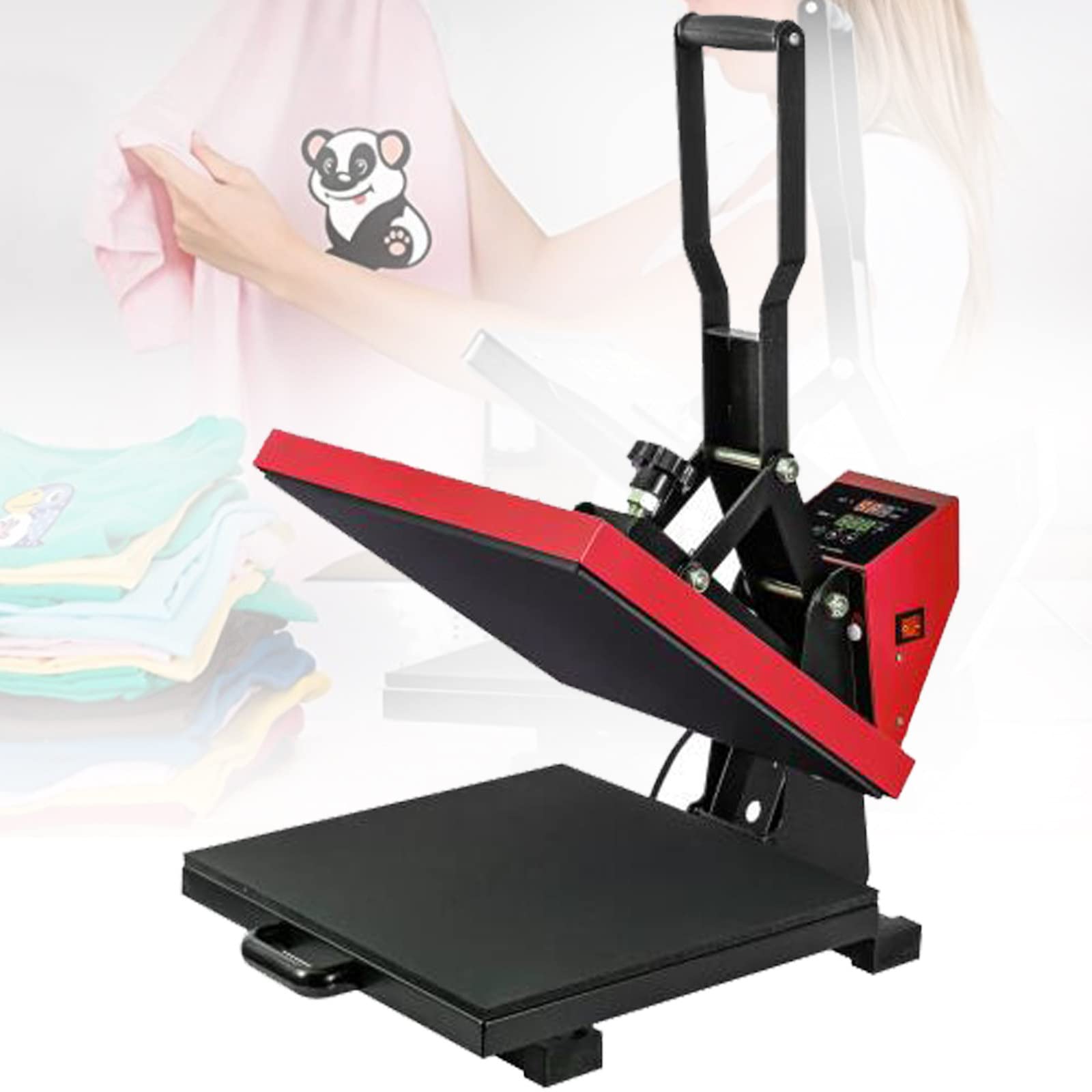 LXILUV 15x15 Inches Heat Press Machine for T-Shirts - Digital Display, Durable & Stylish Red Design - Perfect for DIY Crafts, Custom Apparel, and Sublimation Printing