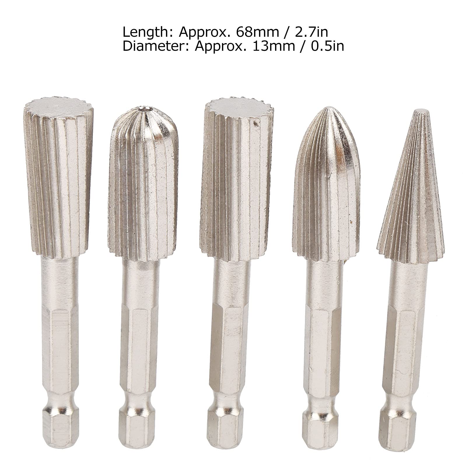 5Pcs High-Speed Steel Rotary File Cutting Burrs Set - 14in Hex Shank Double Cut Metal Grinder Drill Bits for Carving, Polishing & Metalworking - Perfect for DIY Projects, Jewelry Making & Woodworking