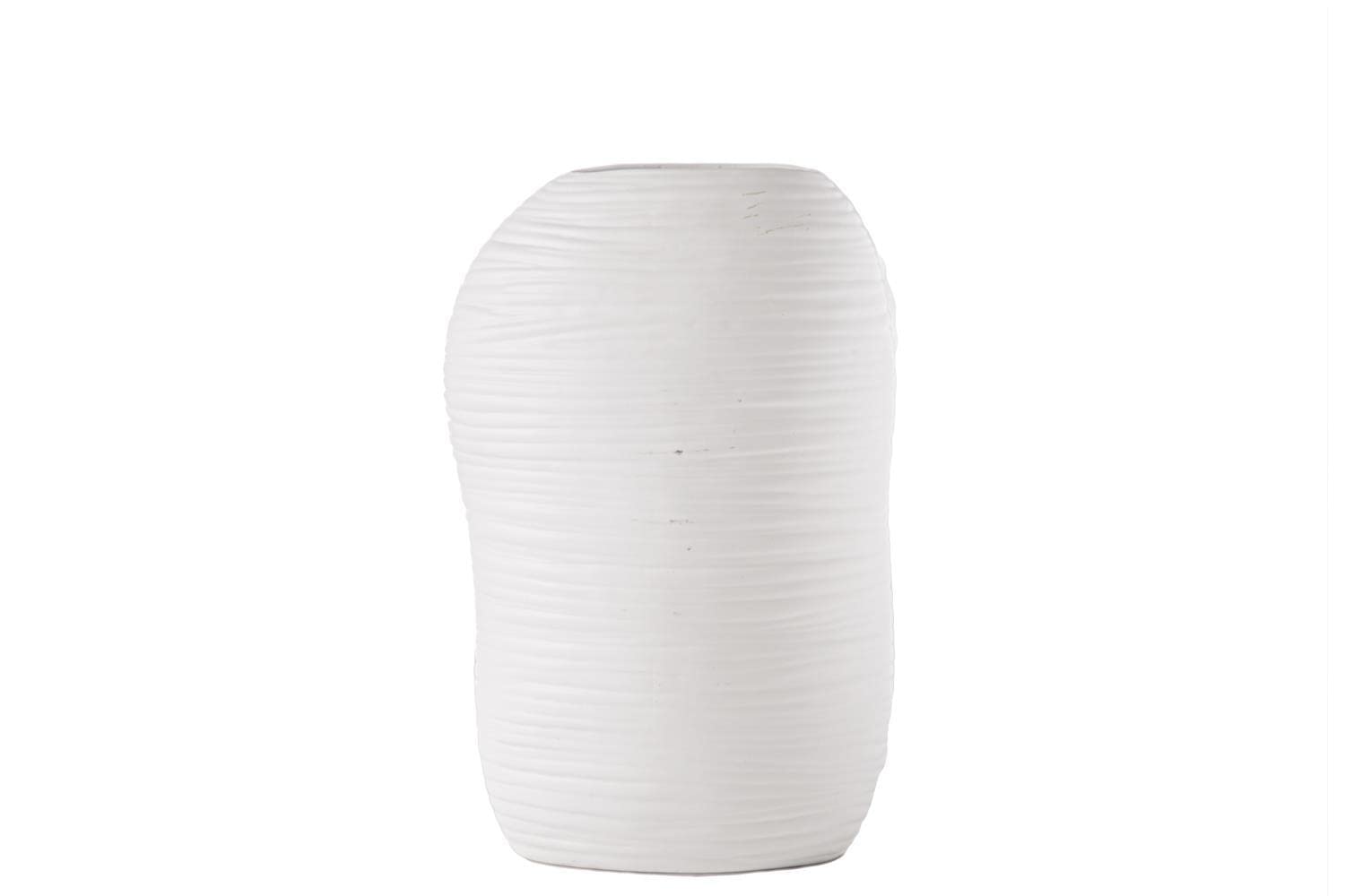 Handmade Ceramic Oval Tall Irregular Vase - White Glossy Finish - Modern Home Decor for Living Room, Dining Table, Wedding Centerpiece (15200)