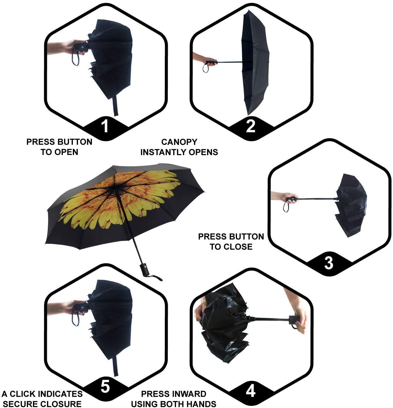 SY COMPACT Travel Umbrella - Windproof Automatic Open Close Umbrella with UV Protection - Perfect for Commuting, Business Travel & Outdoor Activities