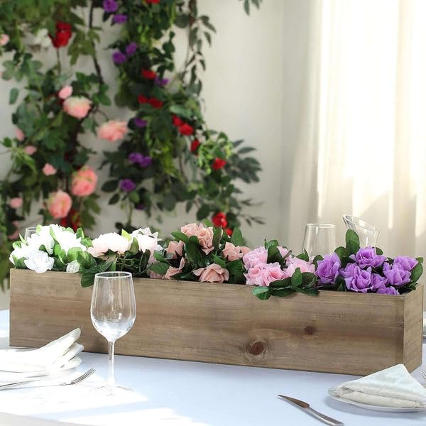 30x6 Inch Natural Wood Planter Box with Plastic Liner - DIY Rustic Rectangular Wooden Box for Wedding, Party & Home Decor - Perfect for Indoor Plants, Centerpieces and Garden Decorations
