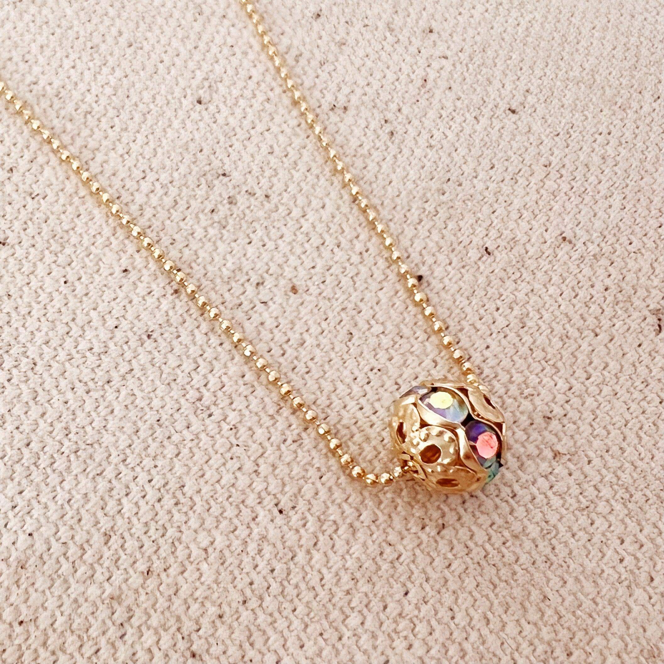 18K Gold Filled Beaded Necklace with Solitaire Ball Pendant - Elegant Layering Jewelry for Women, Perfect for Weddings, Parties & Everyday Wear