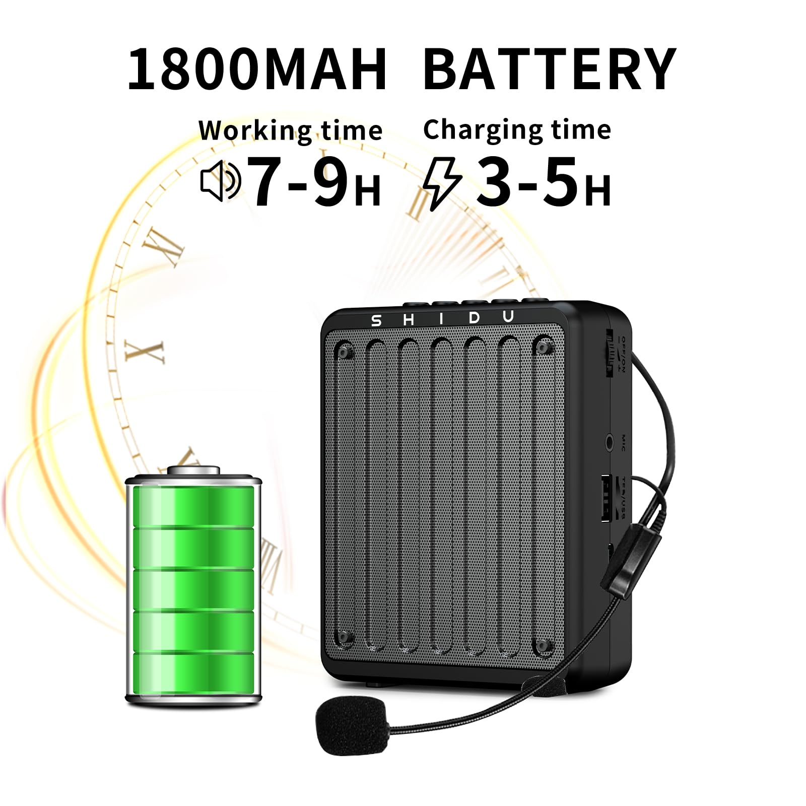 SHIDU M200 Mini Bluetooth Voice Amplifier with Wired Microphone Headset - Portable Rechargeable Speaker for Teachers, Tour Guides, Public Speaking, Meetings & Yoga Classes (Black) | Ideal for Classroom Instruction, Outdoor Tours, Presentations & Group Fitness Sessions