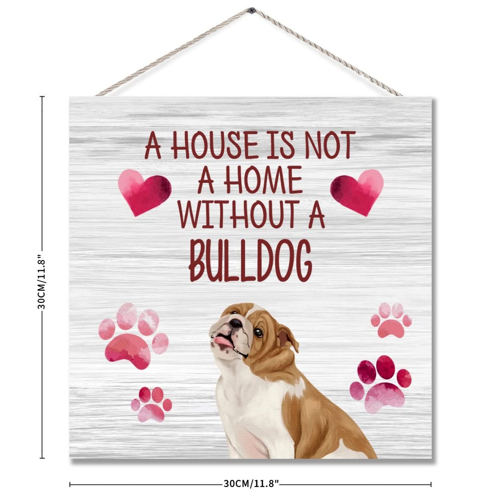 ENEDNATE Bulldog Wood Sign - Rustic Hanging Plaque 12x12 - Perfect for Pet Lovers Home Decor