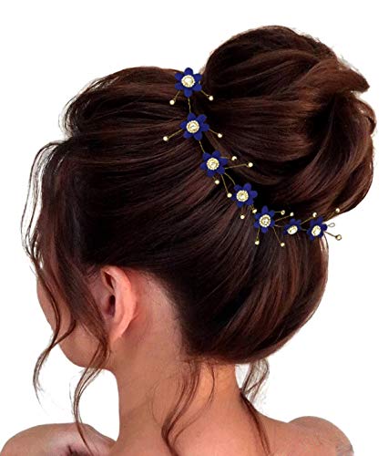 Blue Artificial Flower Hairpins for Women - Hair Flare Flower Hair Veil Accessories (Set of 1718) | Perfect for Weddings, Parties & Boho Hairstyles