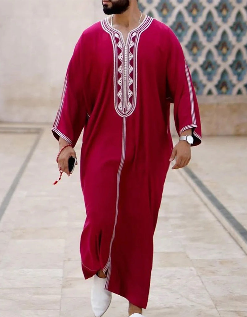 Authentic Moroccan Kaftan for Men - Arabic Inspired Long Striped Dress | Modest Muslim Clothing for Prayer, Eid & Special Occasions