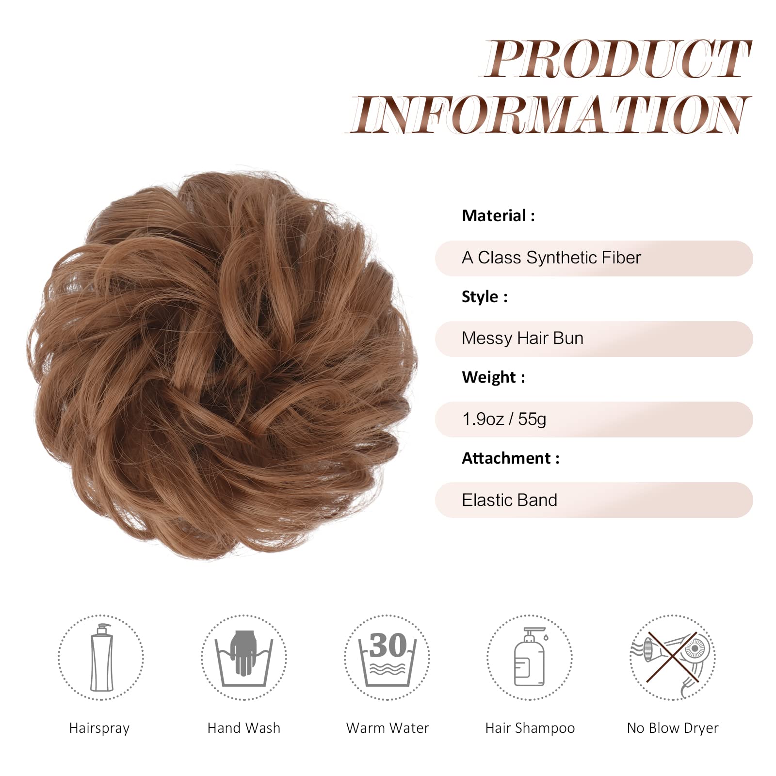FESHFEN Synthetic Hair Bun Extensions for Women & Girls - Messy Curly Scrunchies, Plus Size Donut Updo Hairpieces (1.94oz) - Perfect for Parties, Weddings & Everyday Hairstyles