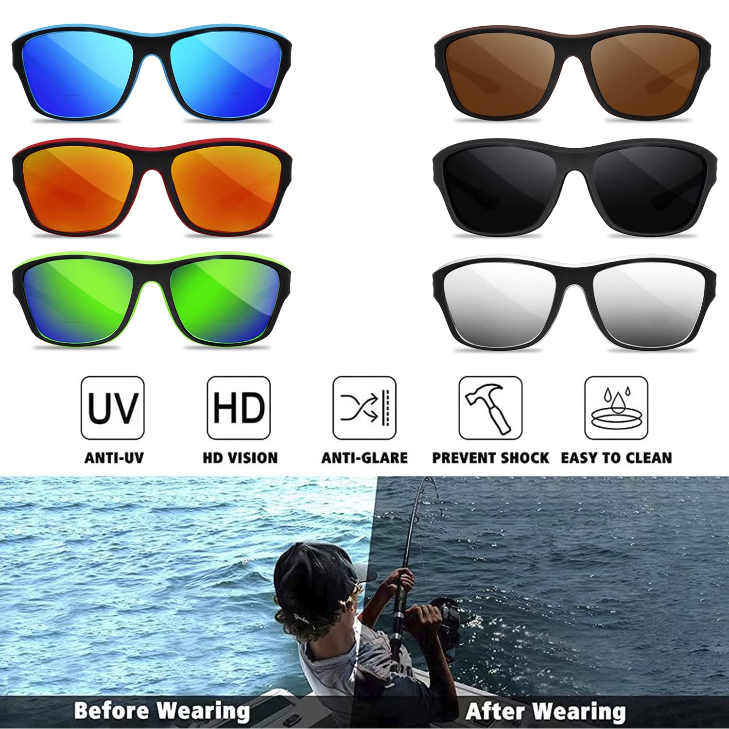 Polarized Night Driving Glasses for Men & Women - Anti Glare UV Protection Sunglasses for Night Vision, Cycling, Biking - Perfect for Low Light Conditions & Road Safety