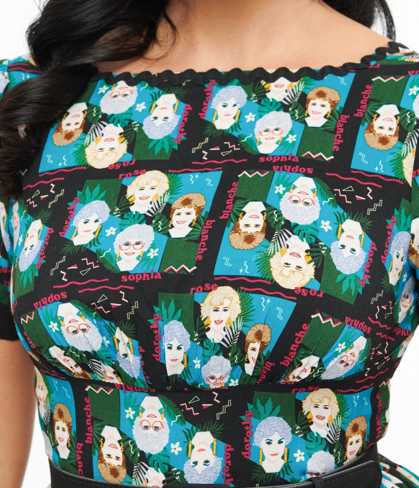 Golden Girls Print Swing Dress - Black & Blue Vintage Style Dress for Women | Perfect for Cosplay, Themed Parties & Retro Fashion