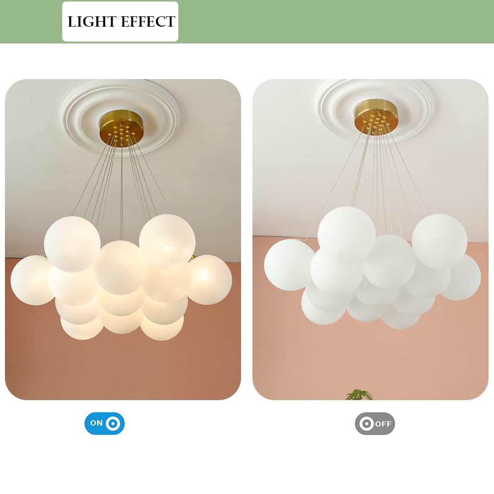 Textured Glass Bubble Chandelier with Brass Ceiling Canopy - 13-Light Modern Pendant Lighting Fixture for Living Room & Dining Room (Bulbs Included) | Perfect for Contemporary Home Decor and Elegant Dining Ambiance