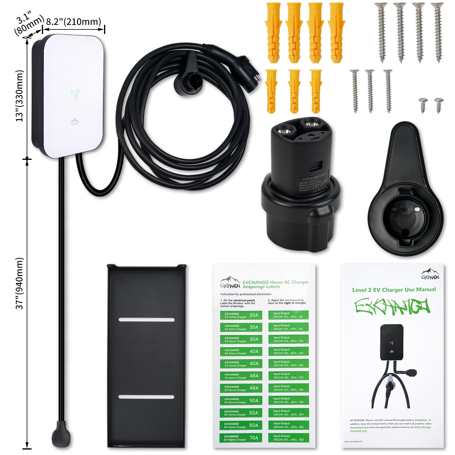 48 Amp 240V Level 2 EV Charger with NEMA 14-50 Plug - Indoor/Outdoor Use, Metal Case, 25ft Cord - WiFi/RFID/App Control & Tesla Adapter Compatible - Fast Charging for Home, Office & Public Parking