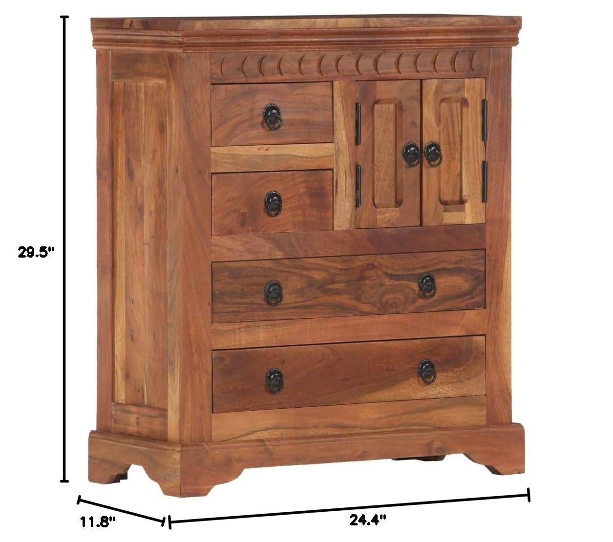 Freestanding Acacia Wood Storage Cabinet with Doors - 24.4