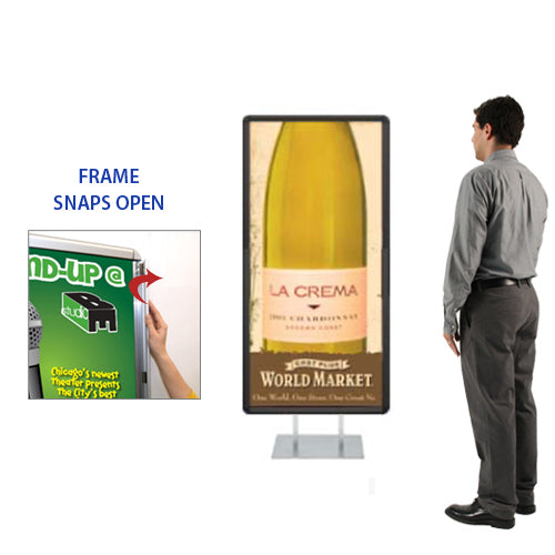 Double Pole Floor Stand 24x60 Sign Holder with Snap Frame & Radius Corners - Perfect for Retail Stores, Trade Shows, and Event Displays