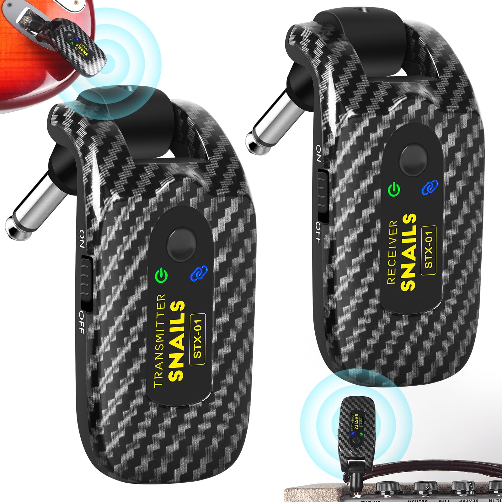 2.4GHz Wireless Guitar System - Rechargeable Digital Transmitter & Receiver with 4 Channels, Long Battery Life for Electric Guitar & Bass | Perfect for Live Performances, Studio Recording & Stage Shows