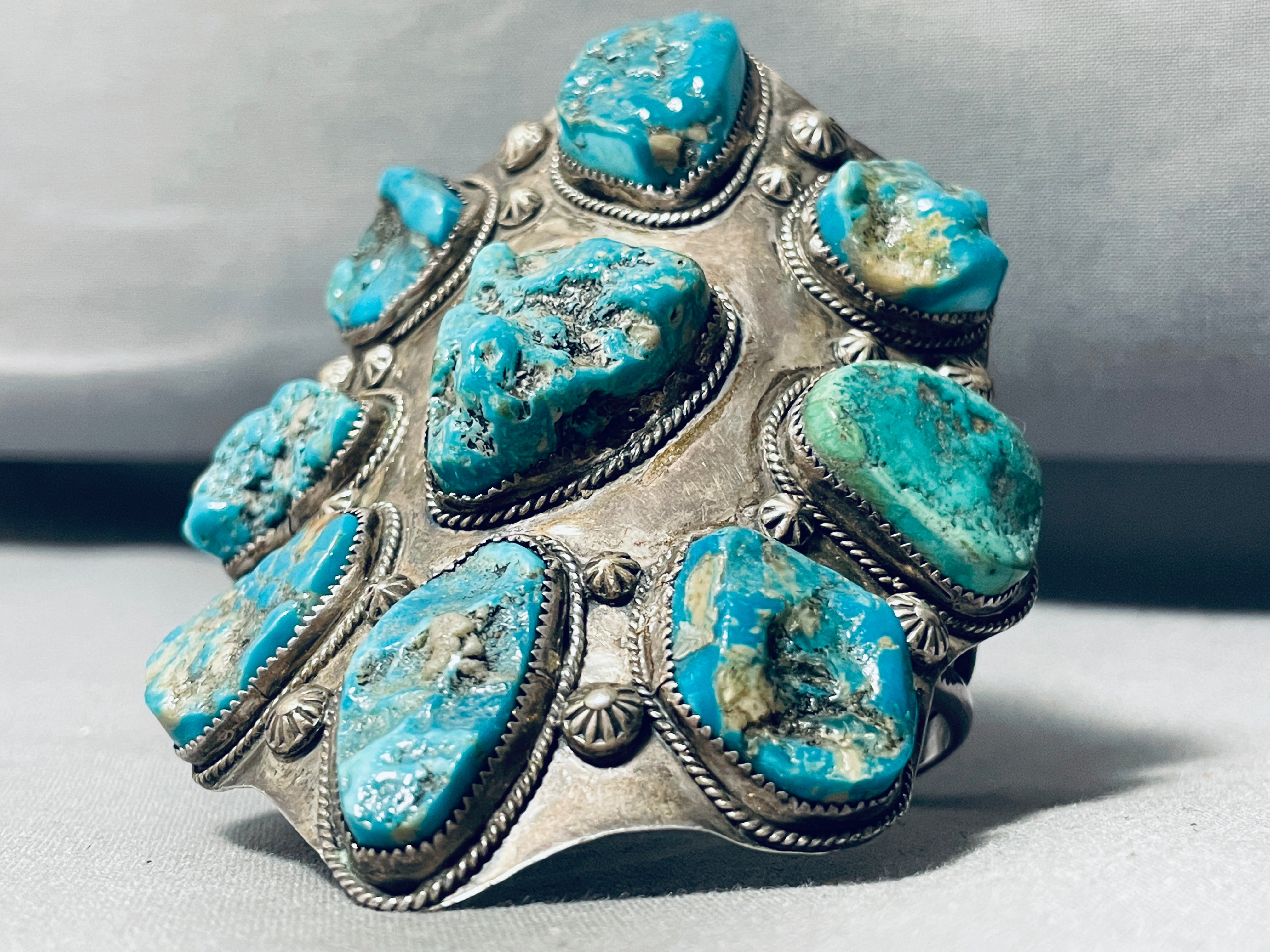 104 Grams Colossal Vintage Native American Navajo Turquoise Sterling Silver Bracelet - Handmade Jewelry for Women, Boho Chic Accessory, Perfect for Festivals & Special Occasions