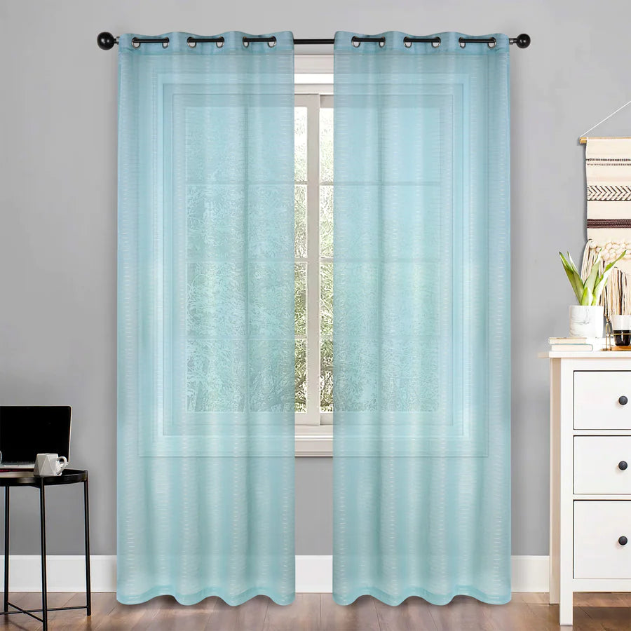 Jackson Striped Sheer Window Curtain Panels - Set of 2 Panels, Light Filtering Sheer Curtains for Living Room, Bedroom, Kitchen - 84 Inches Long, Soft & Airy Textured Fabric