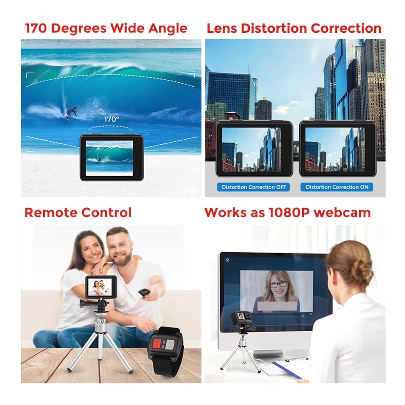 MZZYG 4K Action Camera with Touch Screen & Remote Control - Waterproof Sports Camera for Vlogging, Diving, Cycling & Outdoor Adventures (Bundle with Remote)
