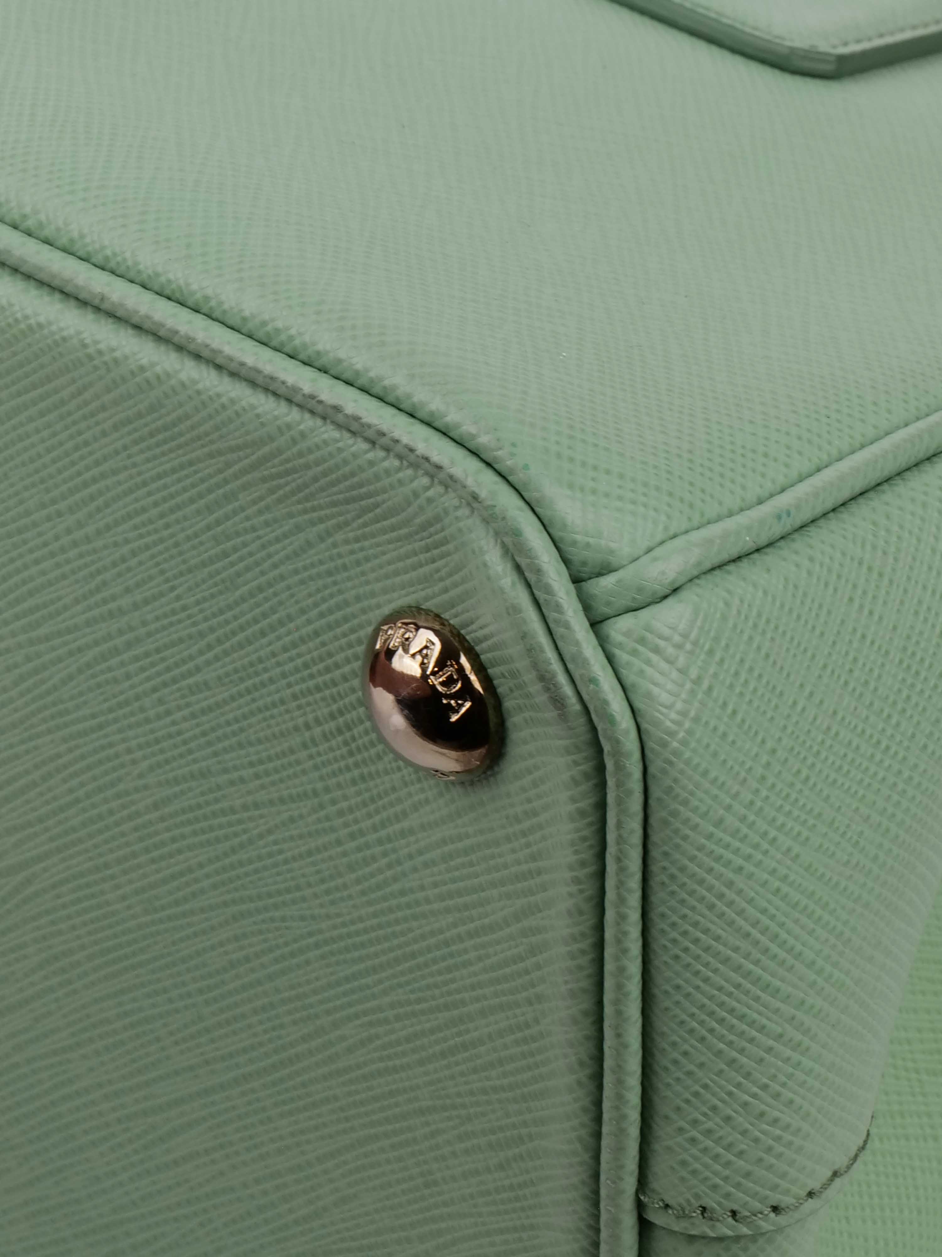Prada Mint Green Saffiano Leather Double Zipper Small Tote Bag for Women | Luxury Designer Handbag for Work, Travel & Everyday Use