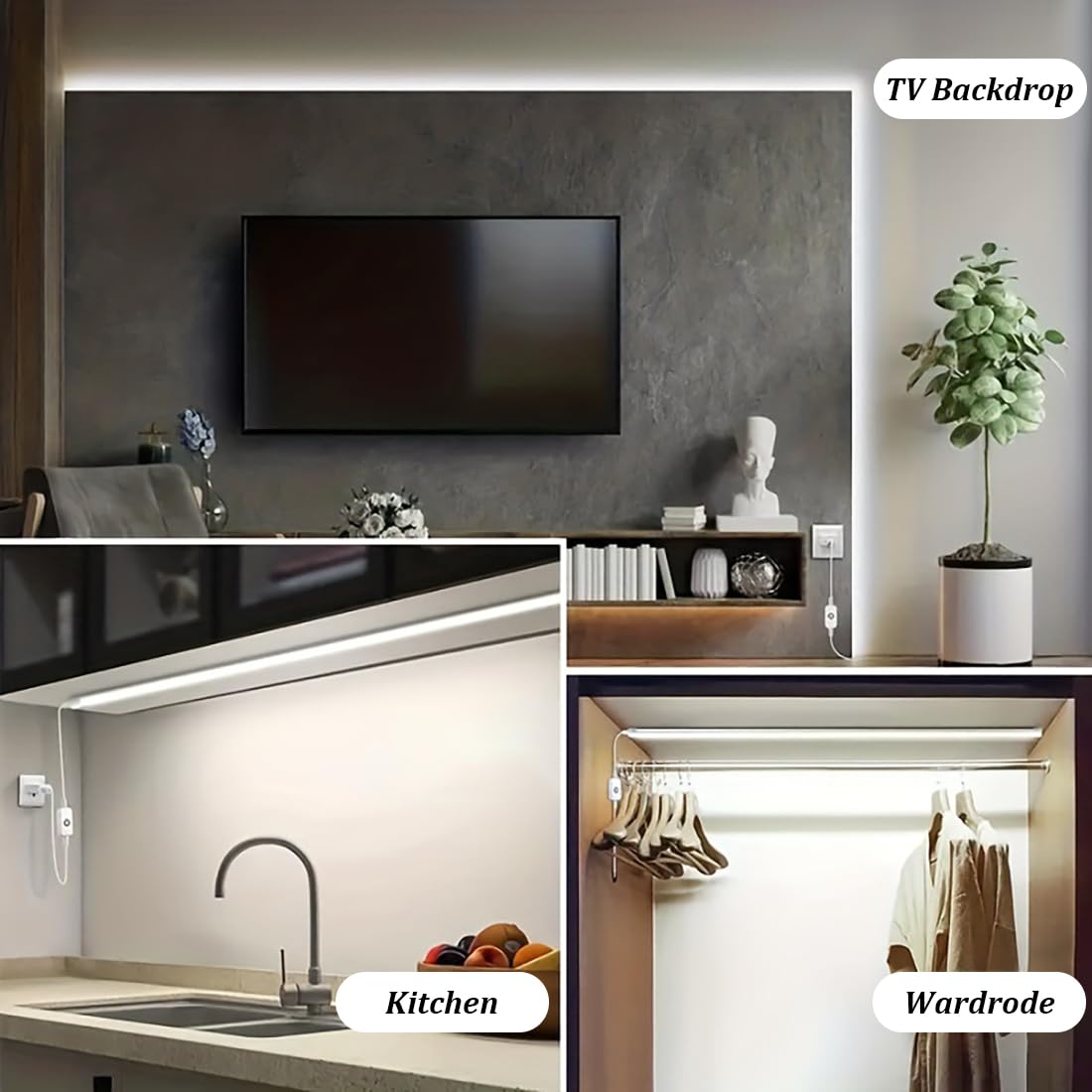 10ft 6500K White LED Neon Strip - USB Dimmable Touch Control for Bedroom, Kitchen, Home Decor