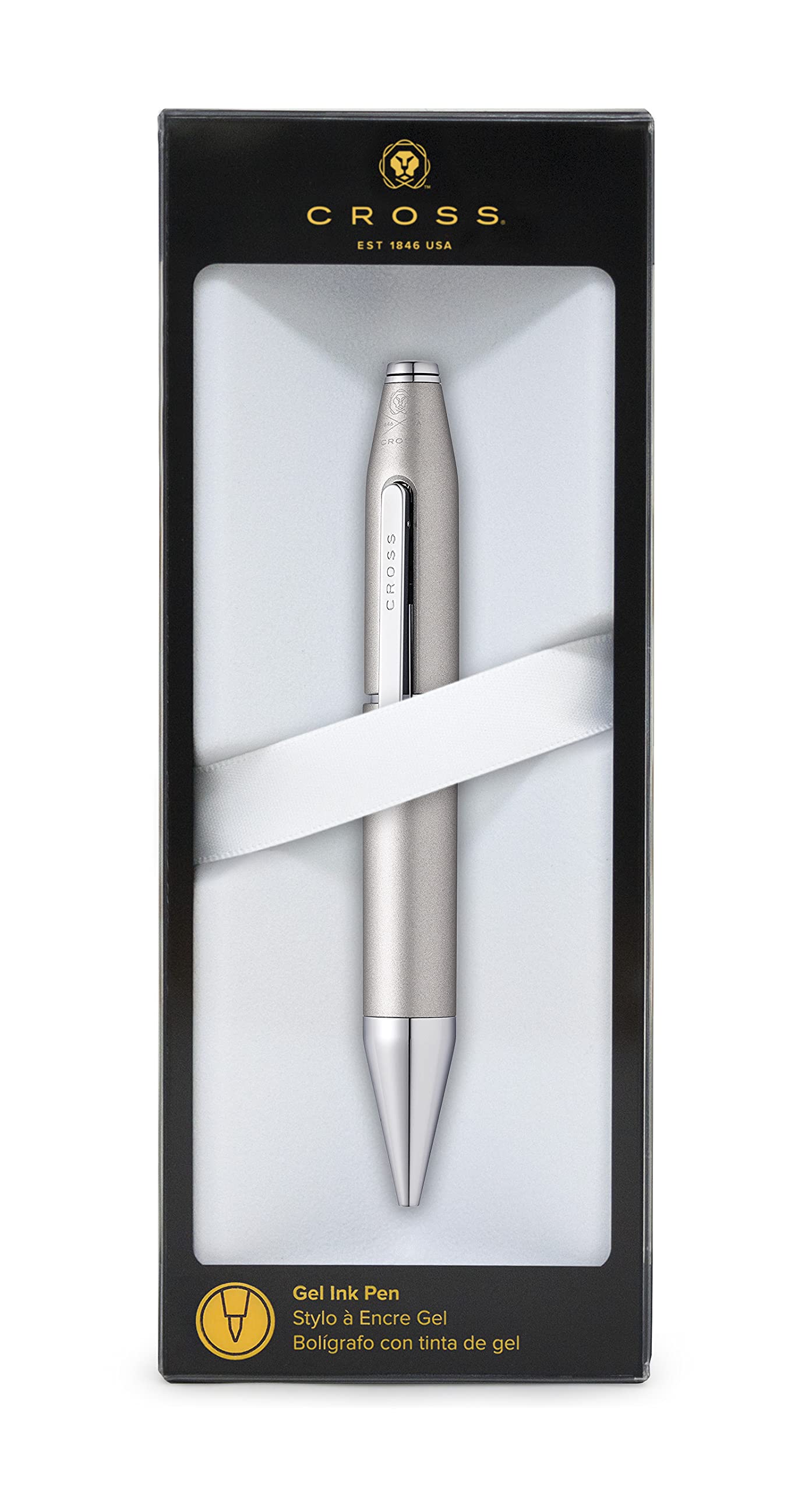 Refillable Gel Ink Rollerball Pen - Chrome Finish, Premium Graphite Grey - Includes Branded Retail Packaging - Ideal for Office, School & Gift Giving