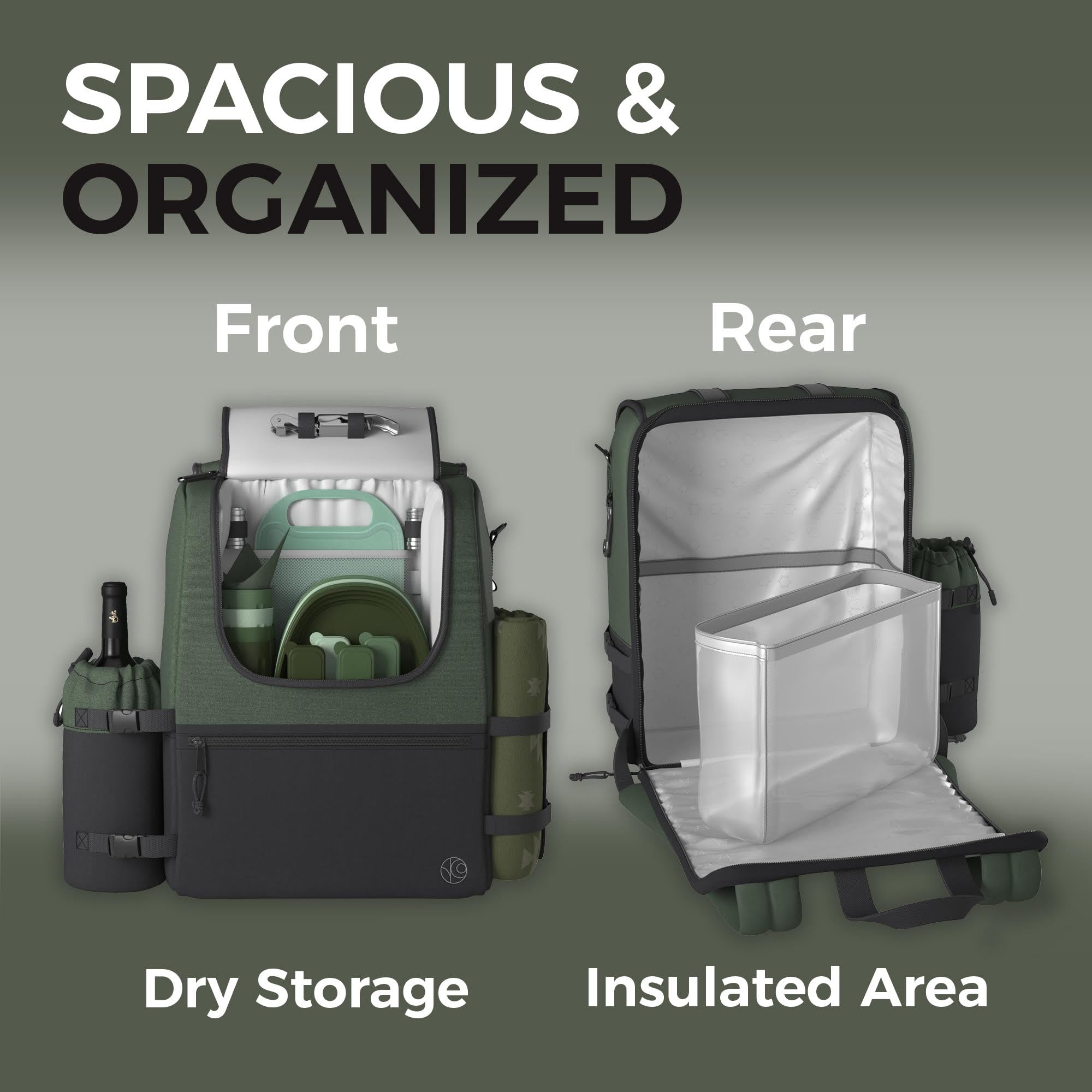 Premium Insulated Picnic Backpack for 2 or 4 People - Portable Picnic Basket Set with Blanket & Wine Pouch - Perfect for Couples Gifts, Outdoor Camping, Beach Picnics, Romantic Dates and Family Outings (Fern and Moss)