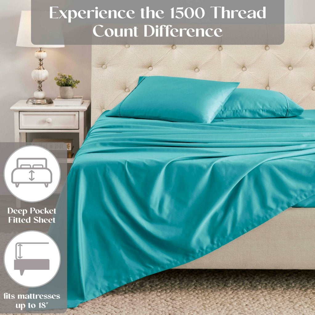 Premium 1400-1500 Thread Count Cotton Blend Deep Pocket Bed Sheet Set - Ultra Soft & Breathable for a Comfortable Sleep - Perfect for Master Bedroom, Guest Room & Dorm