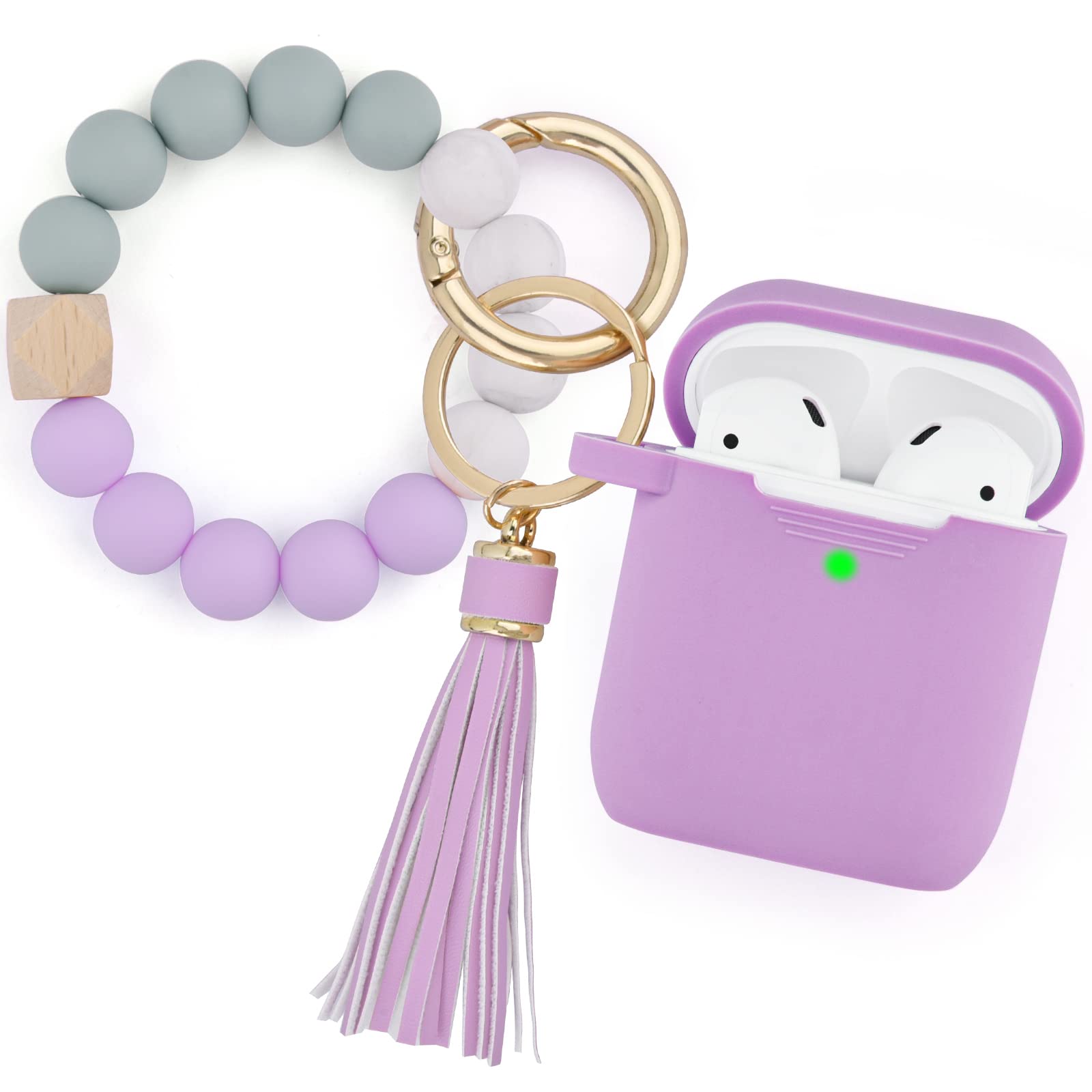 Cute Lavender Airpod 1/2 Case with Keychain - Protective Silicone Cover for Women | Travel & Gym Use