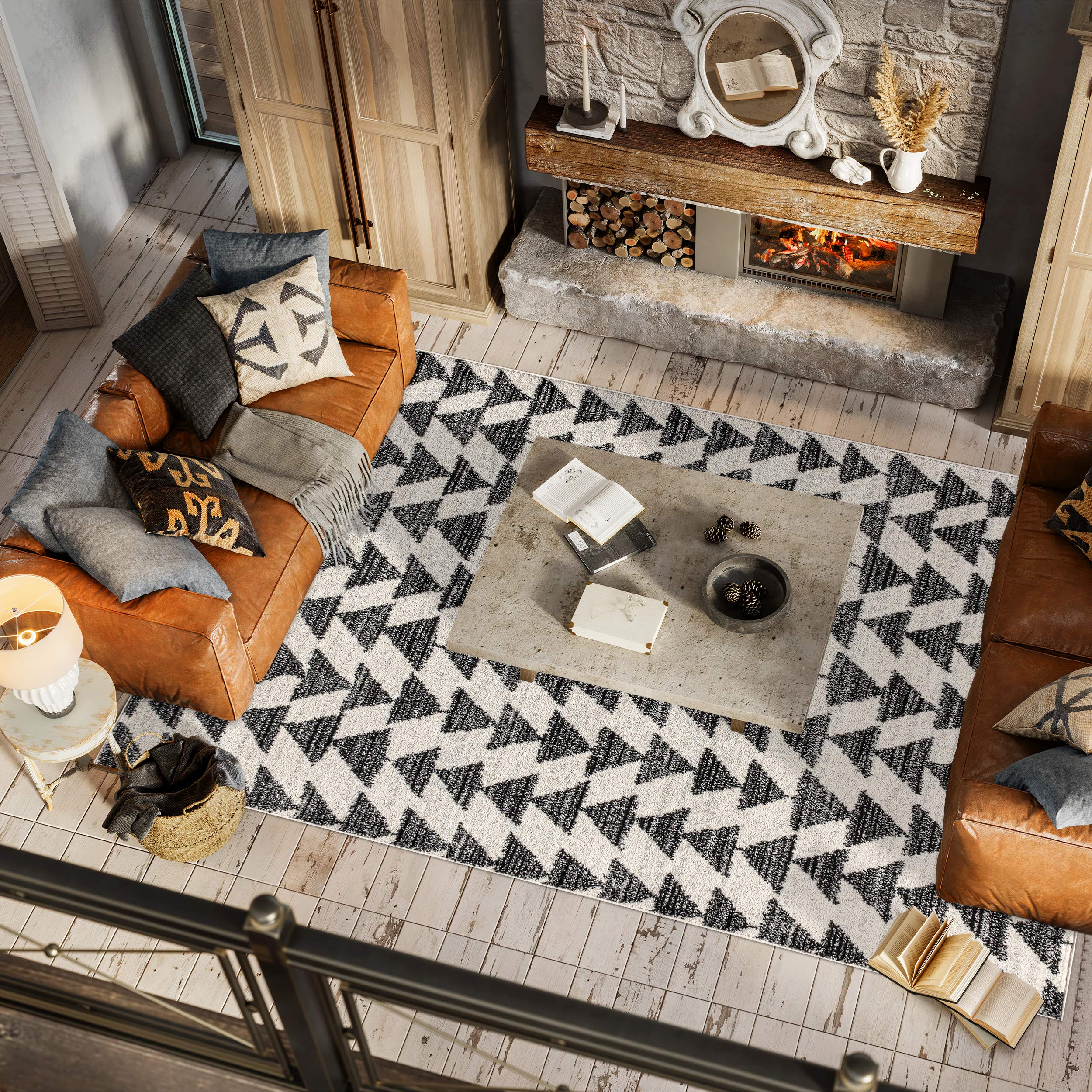 JONATHAN Y MOH206A-8 Aisha Moroccan Triangle Geometric Indoor Rug - 8'x10' Farmhouse Bohemian Minimalist Non-Shedding Easy-Clean Area Rug in Cream & Black - Perfect for Bedroom, Living Room, Kitchen & Boho Home Decor
