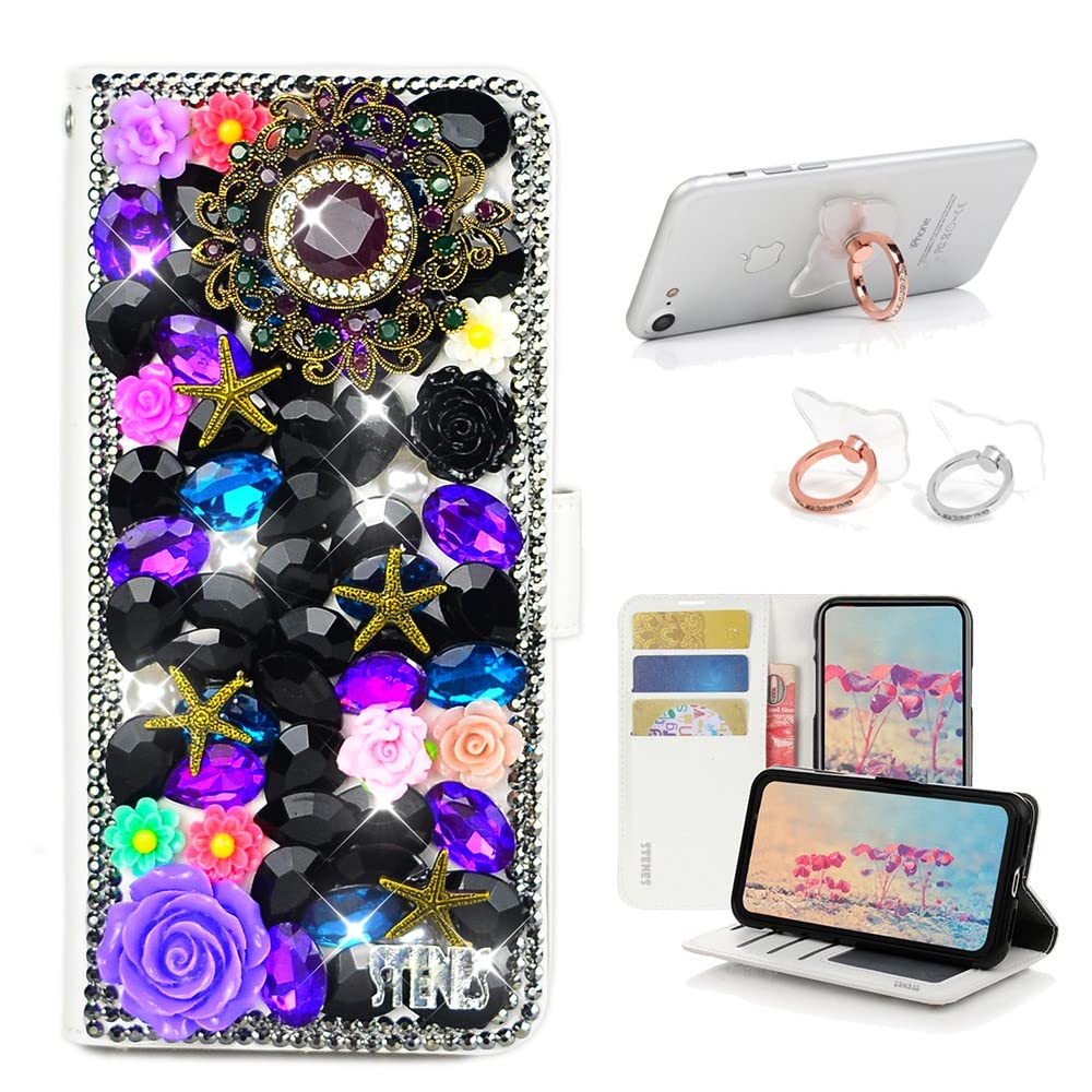 STENES Bling Wallet Case for Samsung Galaxy A10e - 3D Rose Leather Cover with Ring Stand [2 Pack] - Perfect for Daily Use & Gift Giving