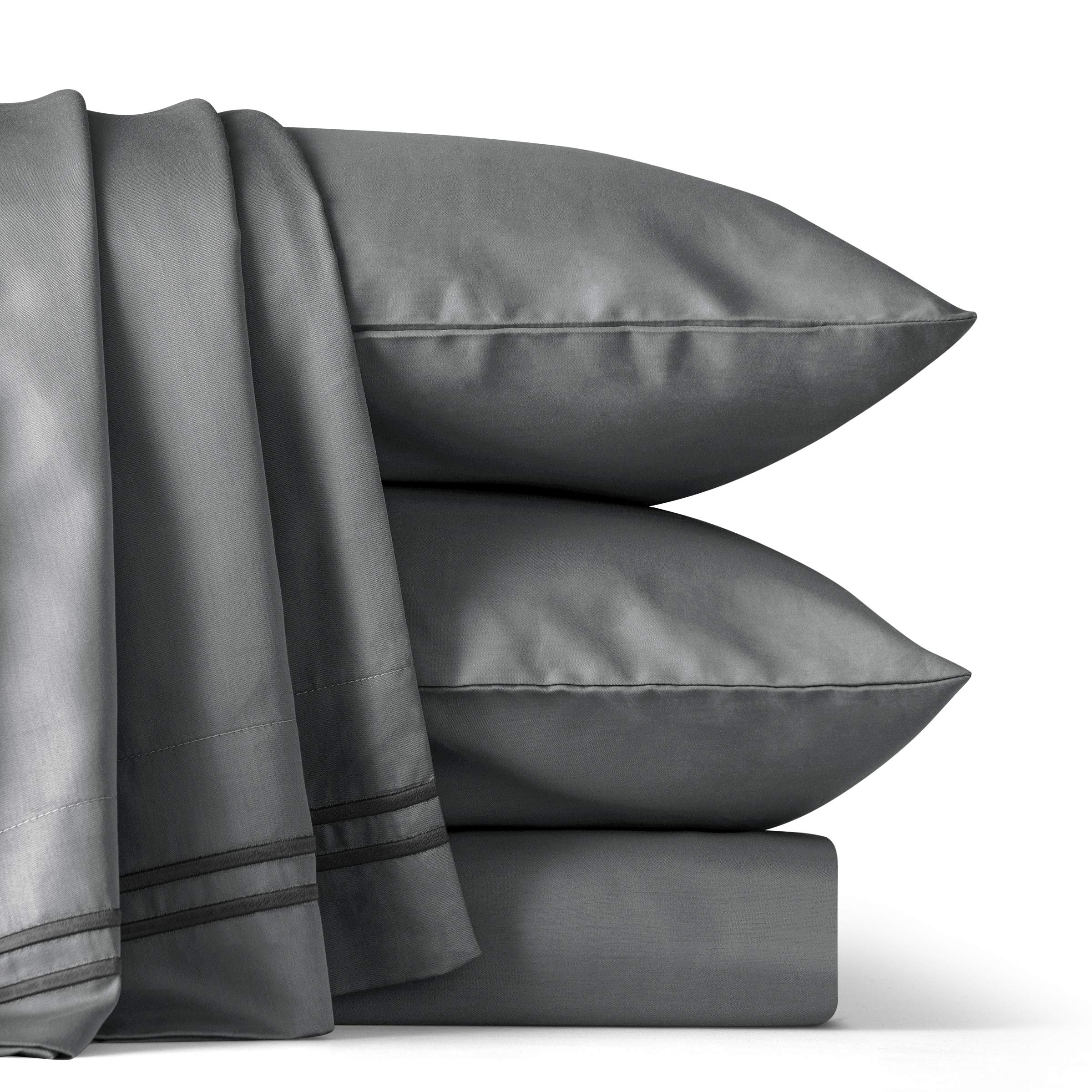SUBRTEX Tencel Duvet Cover Set 3-Piece Full/Queen Size - Premium Silky Soft Cotton Bedding with Button Closure, 2 Pillowcases - Ultra Lightweight & Breathable for All Seasons (Gray) | Perfect for Home, Hotel, or Guest Room Comfort