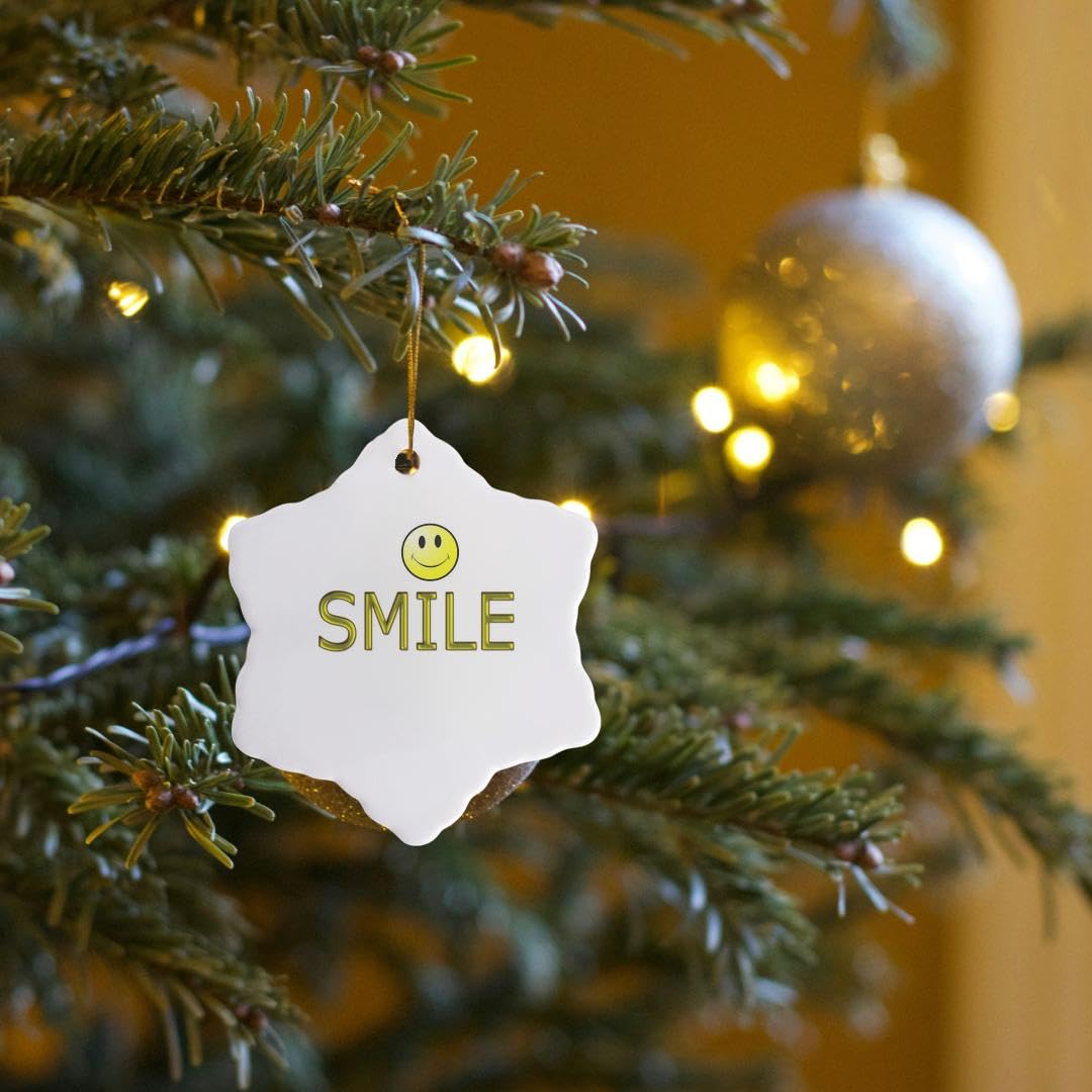 3D Rose Smile Snowflake Porcelain Christmas Ornament - 3 Inch Hand-Painted Holiday Decoration for Tree, Gift & Winter Home Decor