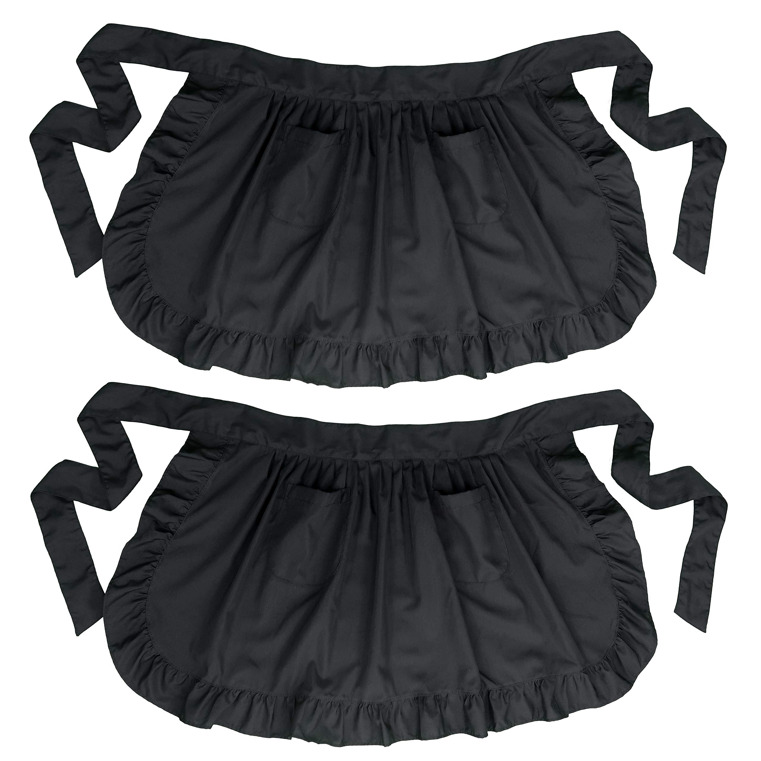 Vintage Style Twin Pack Waist Apron with Pockets for Cooking & Baking - Perfect for Home Chefs, BBQ Parties & Cafe Servers