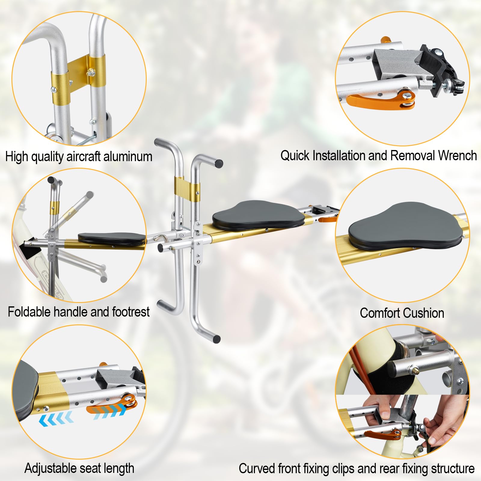 Best Kids Bike Seat - Lightweight Aluminum Alloy Front Mount Child Bicycle Seat | Foldable & Portable Design | Safe for Mountain, Hybrid & City Bikes | Perfect for Family Rides & Commuting