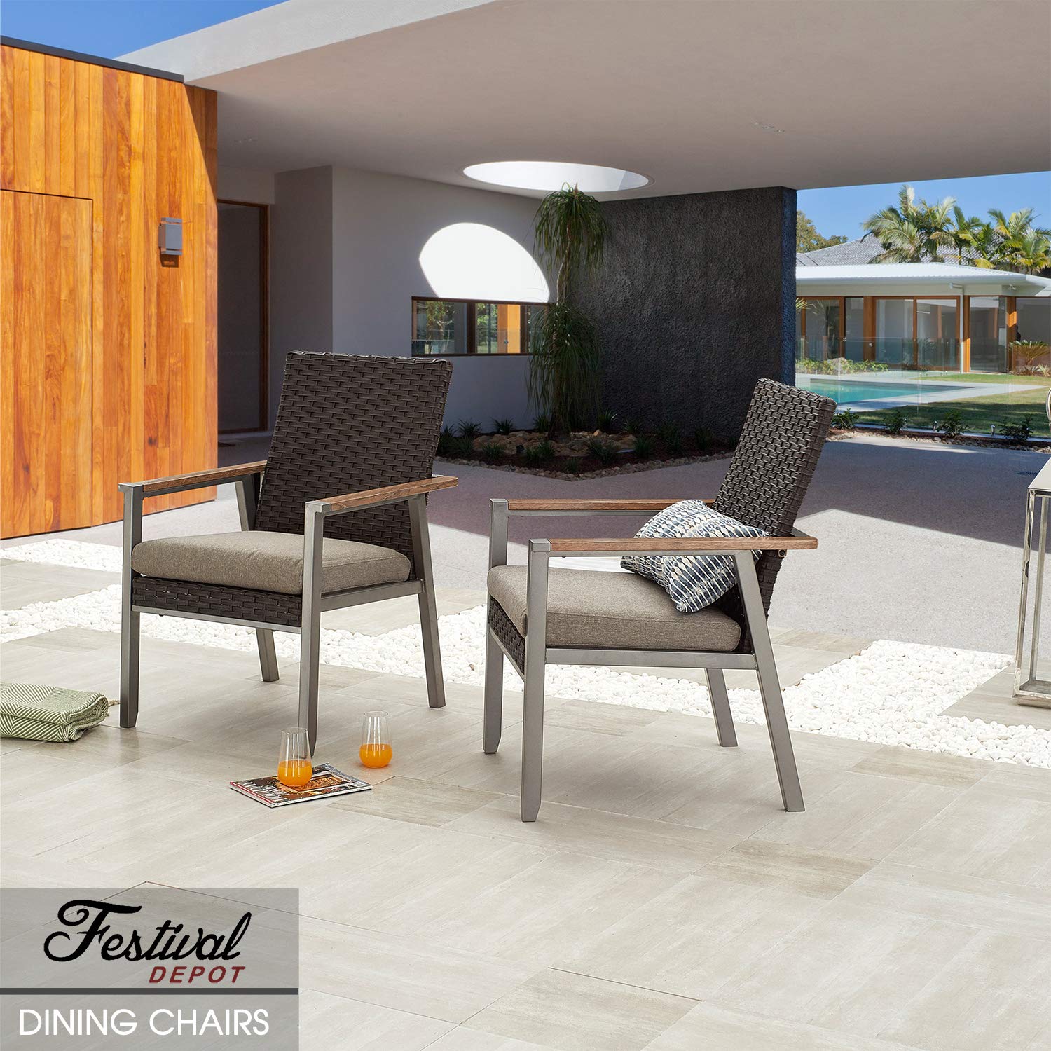 2-Piece Patio Armchair Set with Cushions & Rattan Back - All-Weather Metal Outdoor Furniture for Garden, Bistro, Lawn & Backyard - Perfect for Relaxing, Entertaining & Outdoor Dining