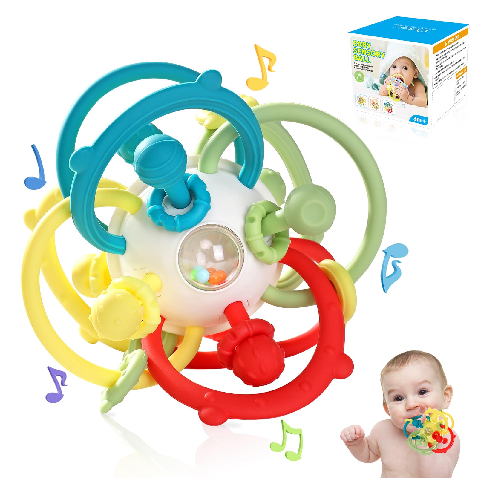 Orzbow Baby Rattle & Sensory Teething Toys for Infants 3-12 Months - Montessori Teether for Soothing Gums, Educational Chew Toy for Toddlers to Stimulate Development - Perfect for Playtime, Travel & Early Learning Activities