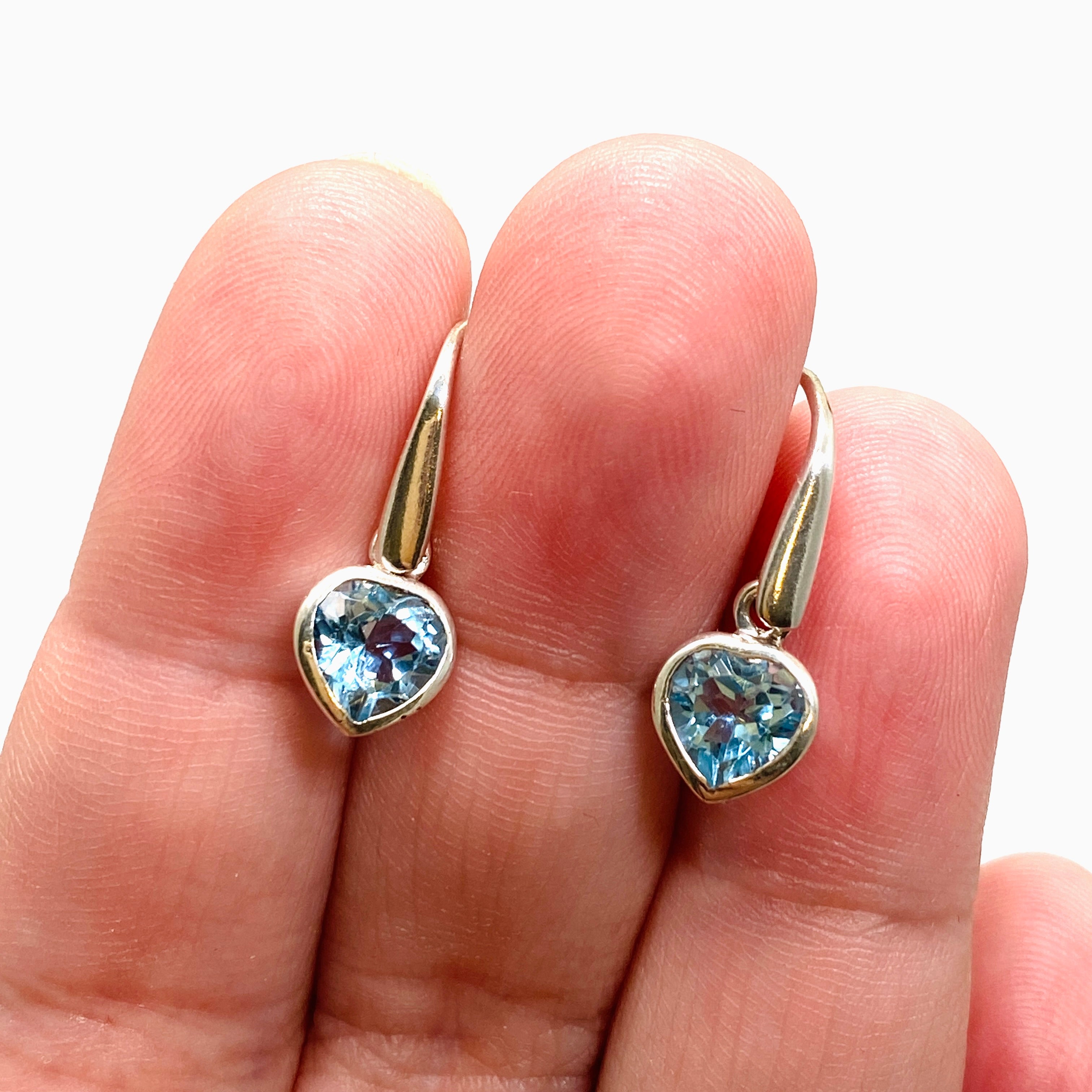 Blue Topaz Heart Faceted Earrings for Women - Sterling Silver Dangle Drop Earrings - Perfect for Valentine's Day Gifts, Anniversary & Romantic Date Night Jewelry