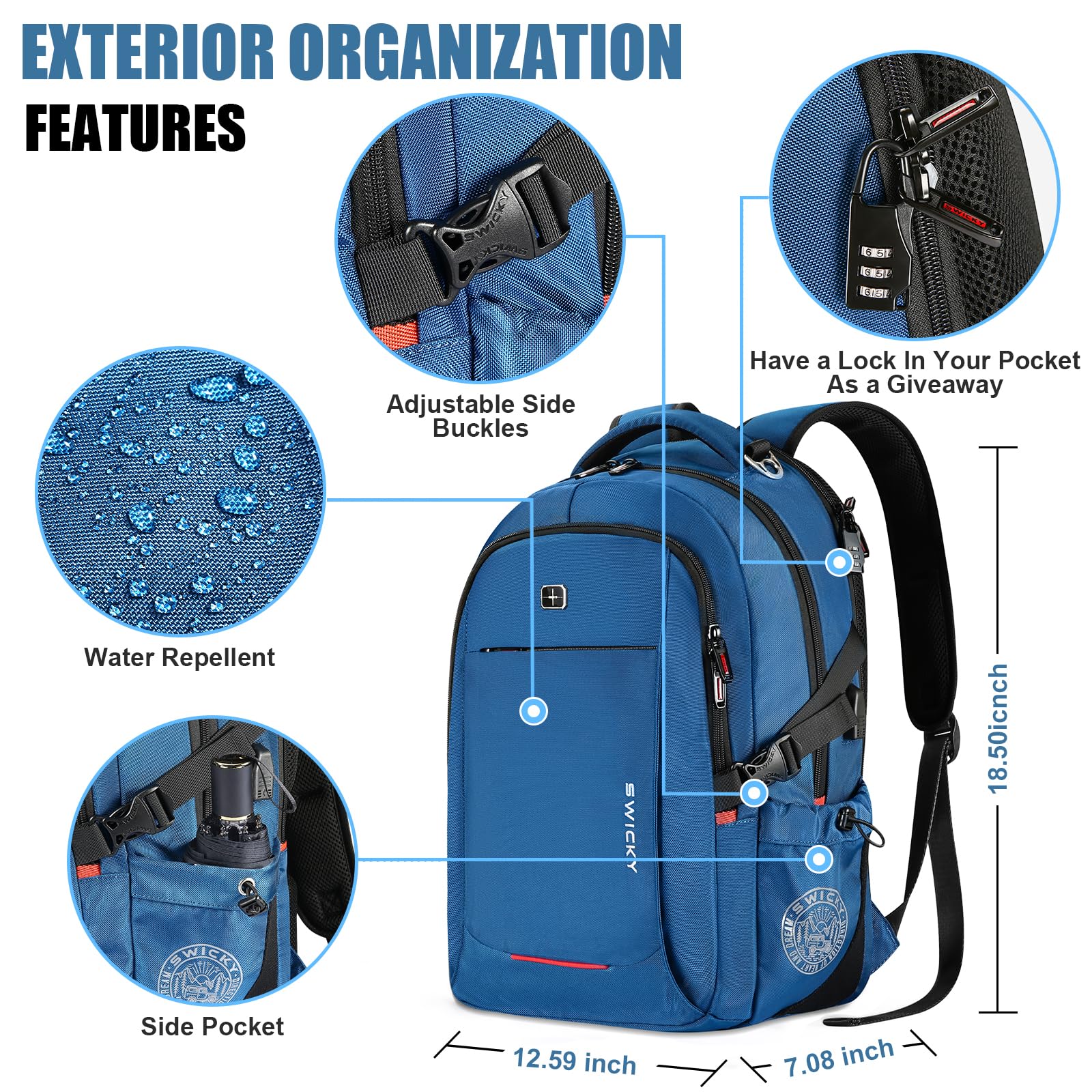 Star Cloud 16 Inch Travel Laptop Backpack with USB Charging Port - Waterproof Anti-Theft Business & College Computer Backpack for Men & Women (Blue) - Perfect for Work, School, Commuting & Air Travel