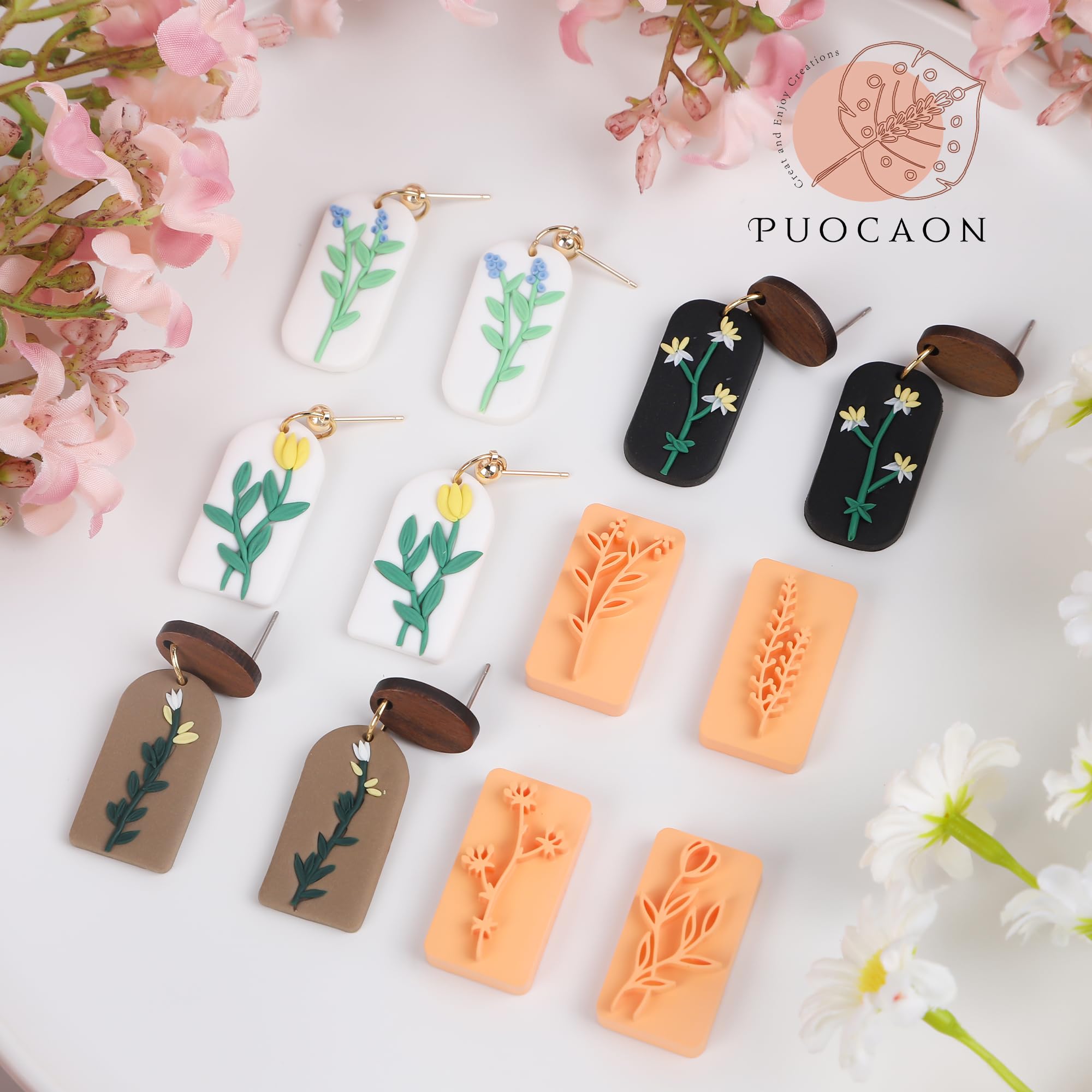 10 Pcs Flower Clay Cutters for Polymer Clay Jewelry Making - Embossed Floral Earring Cutters, Arch Frame Cutters & Plant Stamps - DIY Jewelry, Earrings & Home Decor Crafts